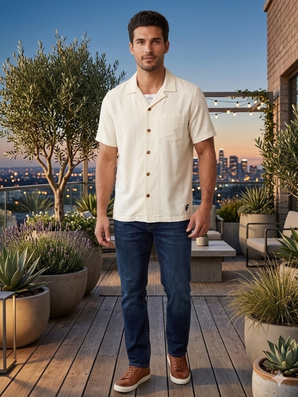 Men's Fabletics Cream Button-Up Size L